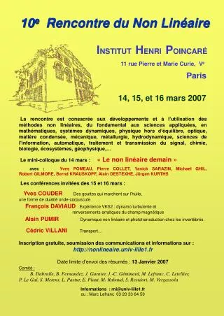 10 e rencontre du non lin aire