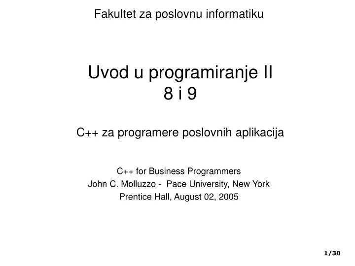 uvod u programiranje ii 8 i 9 c za program ere poslovnih aplikacija