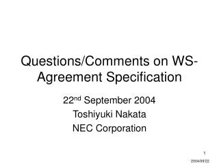Questions/Comments on WS-Agreement Specification