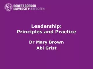 Leadership: Principles and Practice
