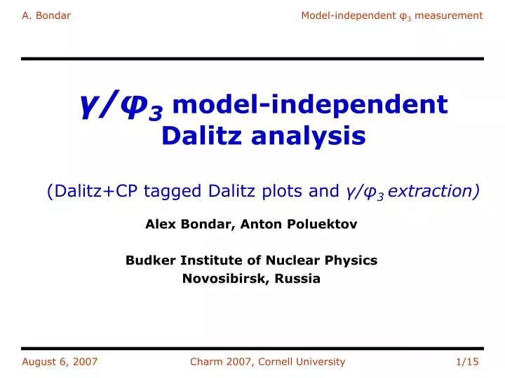 3 model independent dalitz analysis dalitz cp tagged dalitz plots and 3 extraction