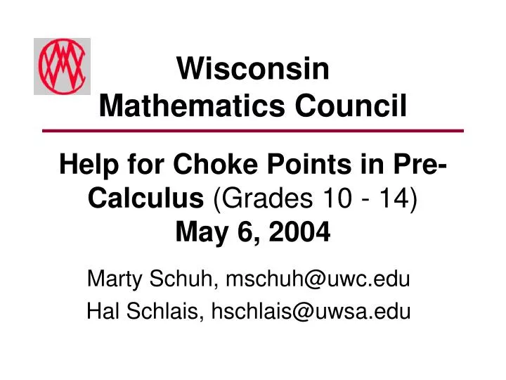 help for choke points in pre calculus grades 10 14 may 6 2004