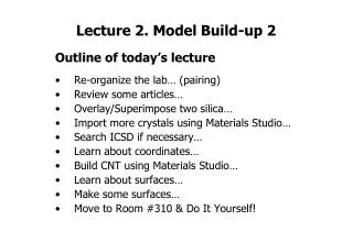 Lecture 2. Model Build-up 2