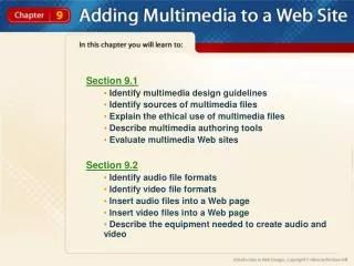Section 9.1 Identify multimedia design guidelines Identify sources of multimedia files