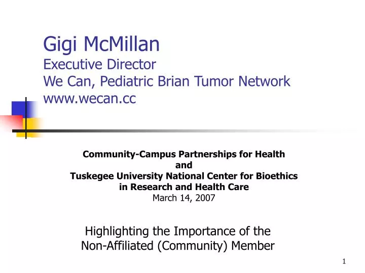 gigi mcmillan executive director we can pediatric brian tumor network www wecan cc