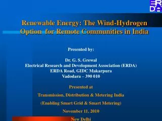 Renewable Energy: The Wind-Hydrogen Option for Remote Communities in India