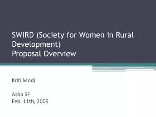 SWIRD (Society for Women in Rural Development) Proposal Overview