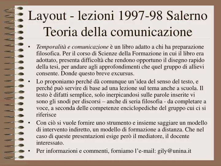 layout lezioni 1997 98 salerno teoria della comunicazione