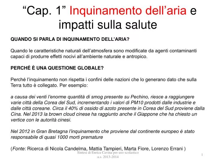 cap 1 inquinamento dell aria e impatti sulla salute