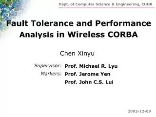 Fault Tolerance and Performance Analysis in Wireless CORBA