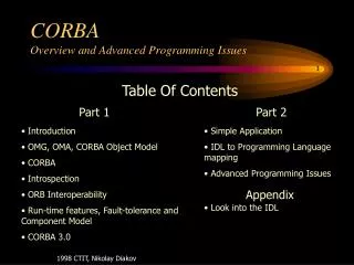 CORBA Overview and Advanced Programming Issues