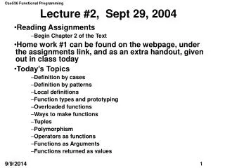 Lecture #2, Sept 29, 2004