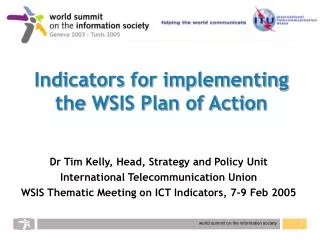 Indicators for implementing the WSIS Plan of Action