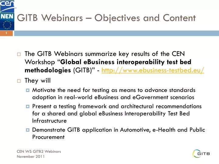 gitb webinars objectives and content