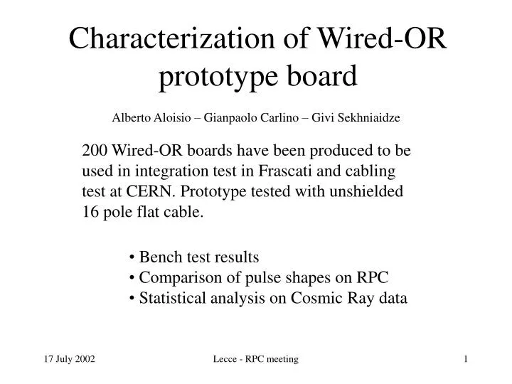 characterization of wired or prototype board