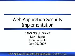 Web Application Security Implementation