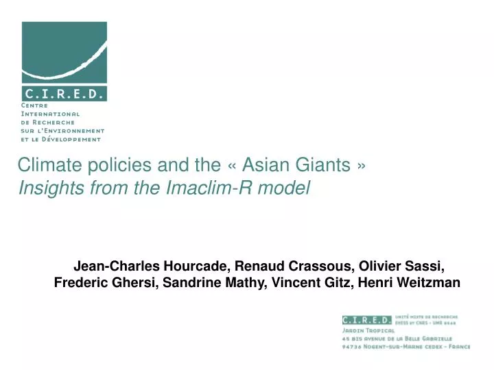 climate policies and the asian giants insights from the imaclim r model