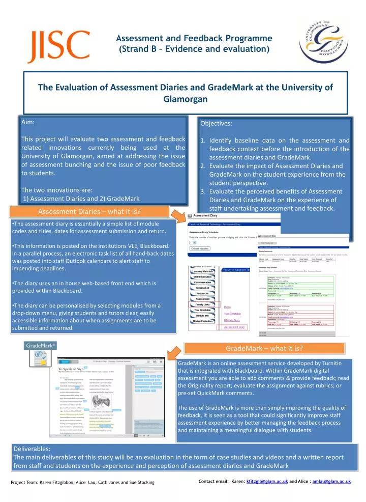 the evaluation of assessment diaries and grademark at the university of glamorgan