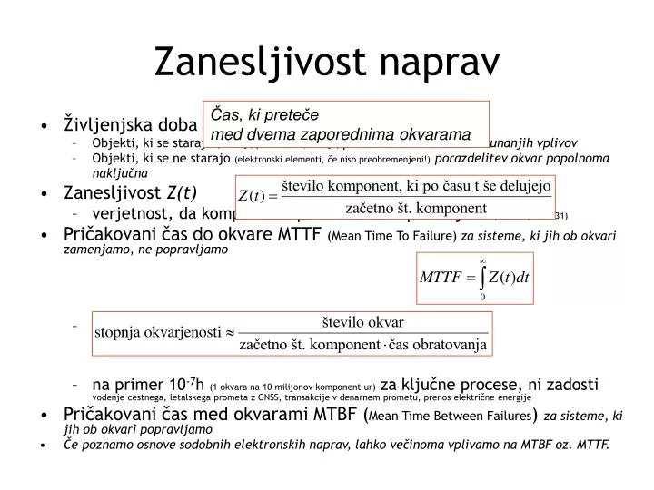 zanesljivost naprav