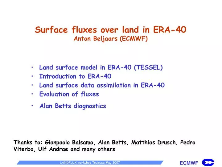 surface fluxes over land in era 40 anton beljaars ecmwf