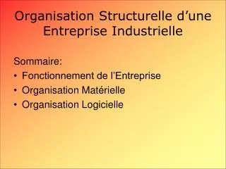 organisation structurelle d une entreprise industrielle