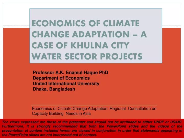 economics of climate change adaptation a case of khulna city water sector projects