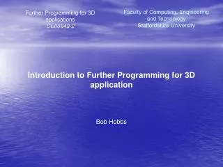 Further Programming for 3D applications CE00849-2