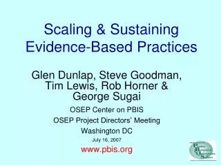 Scaling &amp; Sustaining Evidence-Based Practices
