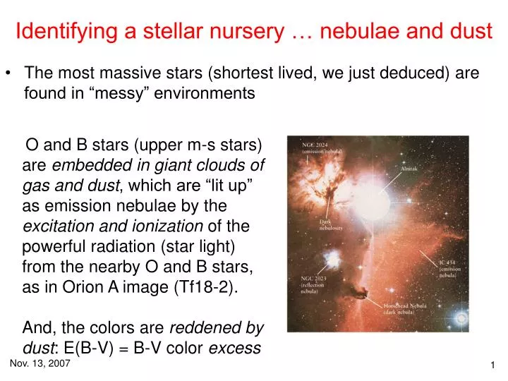 identifying a stellar nursery nebulae and dust