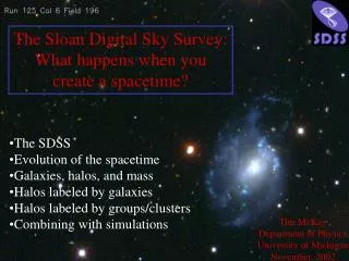 The Sloan Digital Sky Survey: What happens when you create a spacetime?