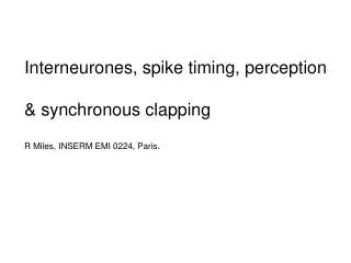 Interneurones, spike timing, perception &amp; synchronous clapping R Miles, INSERM EMI 0224, Paris.