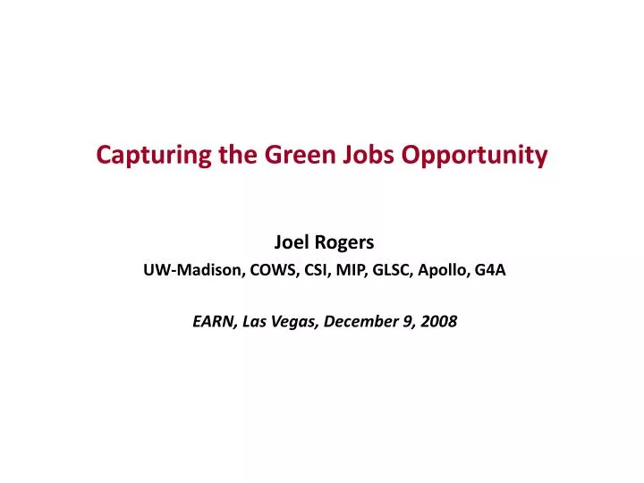 capturing the green jobs opportunity