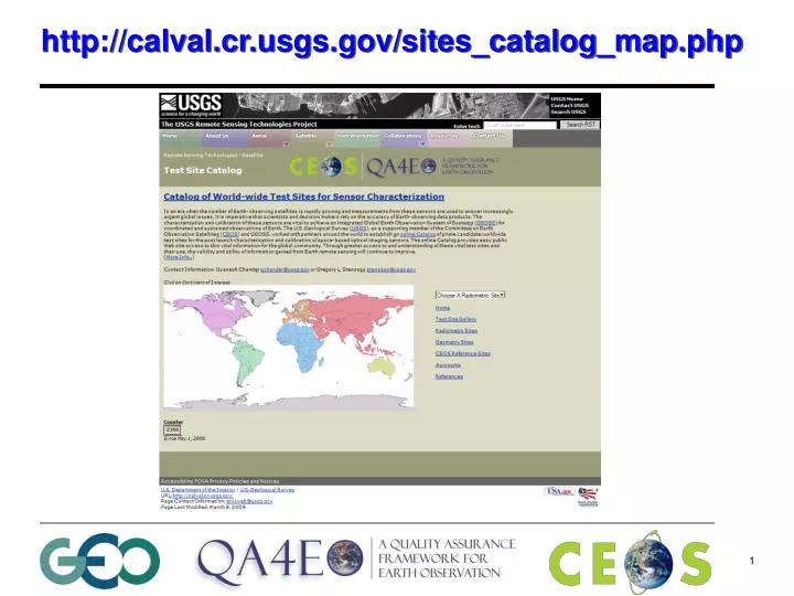http calval cr usgs gov sites catalog map php