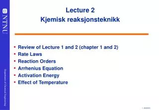 Lecture 2 Kjemisk reaksjonsteknikk