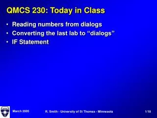 QMCS 230: Today in Class