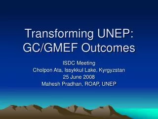 Transforming UNEP: GC/GMEF Outcomes