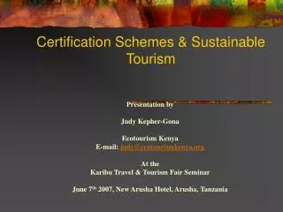 Certification Schemes &amp; Sustainable Tourism