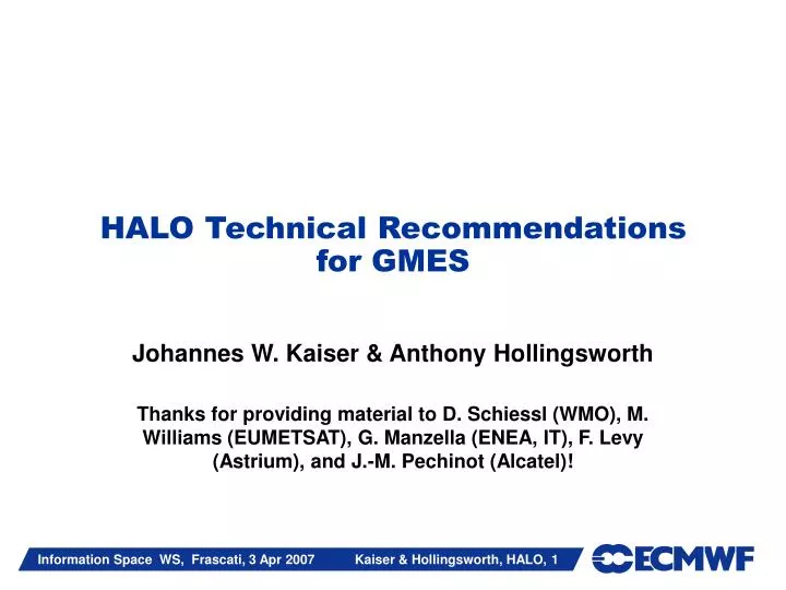 halo technical recommendations for gmes