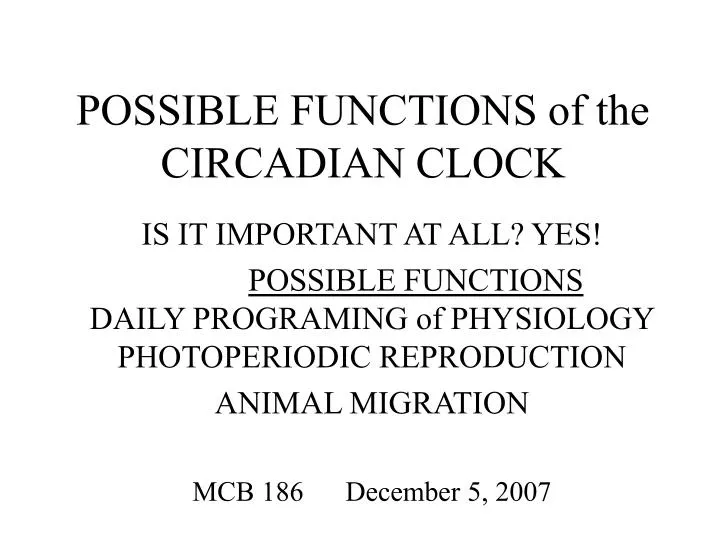 possible functions of the circadian clock