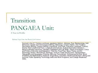 Transition PANGAEA Unit: A Year in Profile Barbara Vogt; Toni Ann Rasch; Gail Luciano