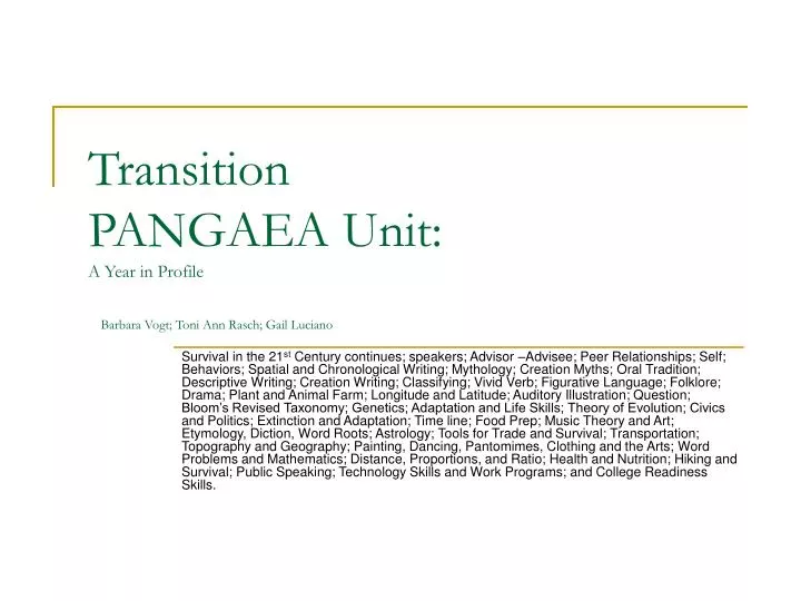transition pangaea unit a year in profile barbara vogt toni ann rasch gail luciano