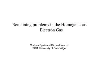 Remaining problems in the Homogeneous Electron Gas