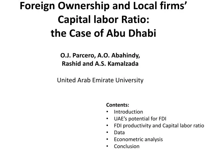foreign ownership and local firms capital labor ratio the case of abu dhabi