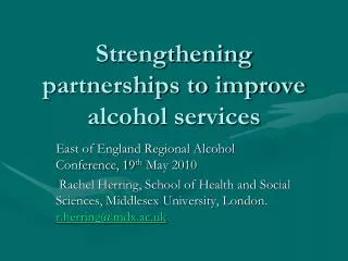 Strengthening partnerships to improve alcohol services