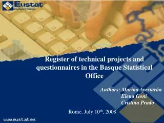 Register of technical projects and questionnaires in the Basque Statistical Office