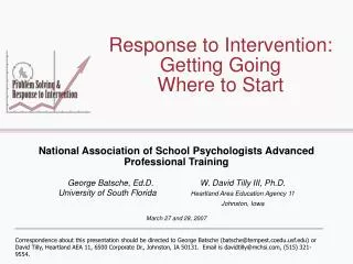 Response to Intervention: Getting Going Where to Start