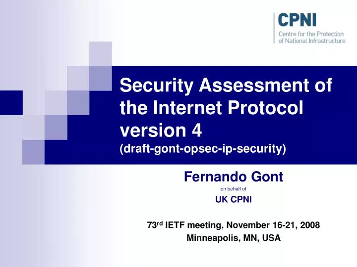security assessment of the internet protocol version 4 draft gont opsec ip security