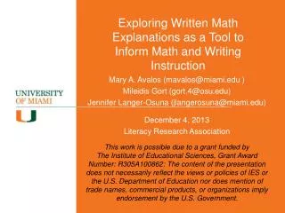Exploring Written Math Explanations as a Tool to Inform Math and Writing Instruction