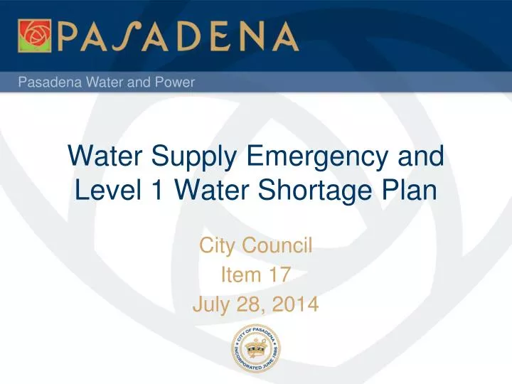 water supply emergency and level 1 water shortage plan