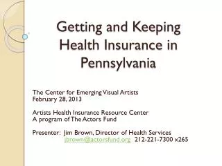 Getting and Keeping Health Insurance in Pennsylvania